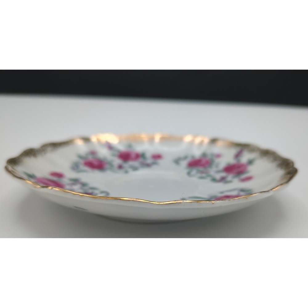 Vintage Fred Roberts Bone China Single 6" Saucer Pink Rose Sponged Gold Trim - Picture 7 of 13